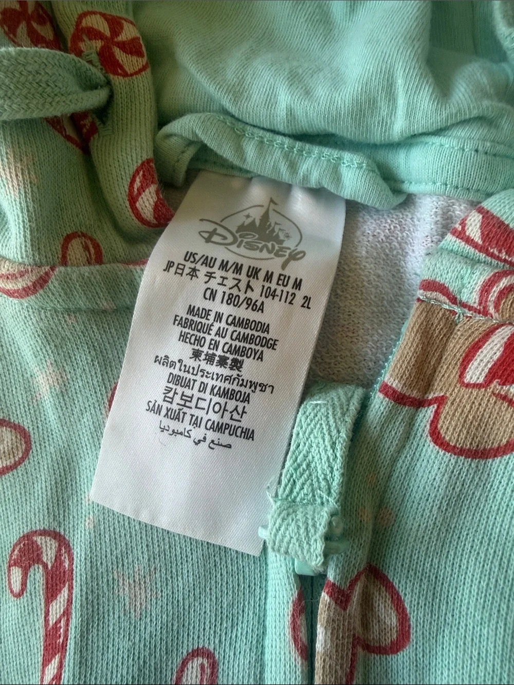 Disney Mint Green Gingerbread Print Hooded Onesie Pajamas with Black Ears - Picture 2 of 2